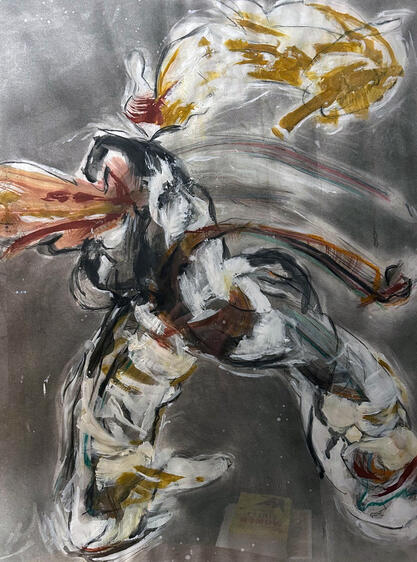 On Fire, charcoal, pastel &amp; acrylic on paper, 24x32