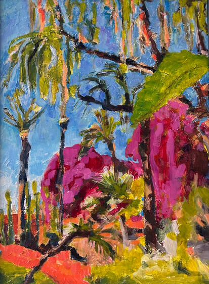 Jardin Majorelle Marrakech, acrylic on panel, 14x18