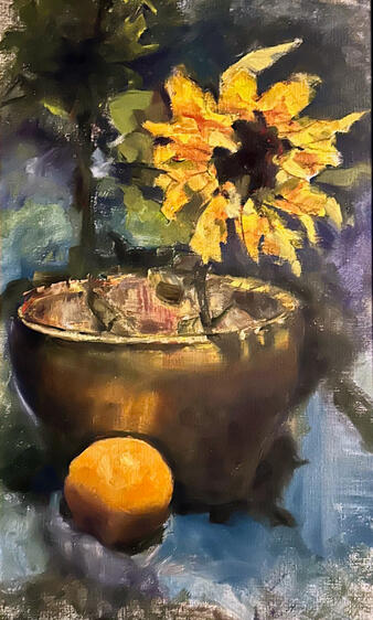 Sunflower &amp; Orange, oil on paper, 13.5x19.5