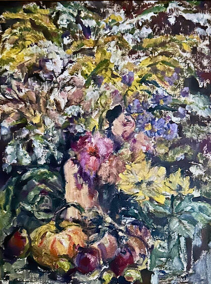 Autumn Market, oil on panel, 16.5x19.5