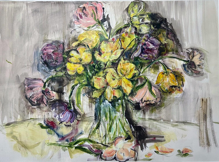 Spring Tulips, acrylic on paper, 33x27