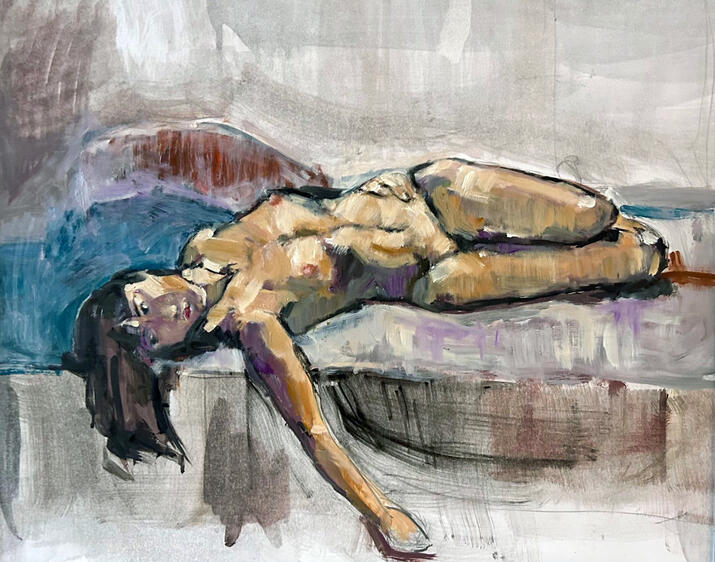 Via Romana Nude, oil on paper, 21x17