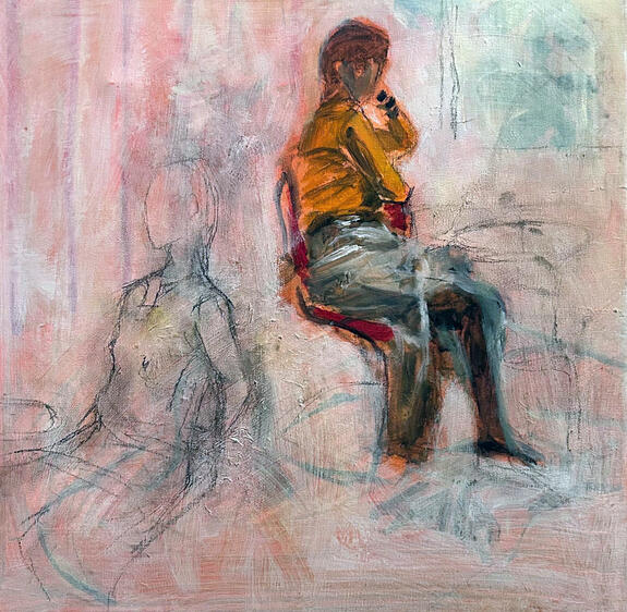 Today, oil &amp; charcoal on canvas, 16x16