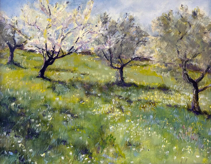 Margi’s Orchard at Campoli, oil on paper, 18x14.5