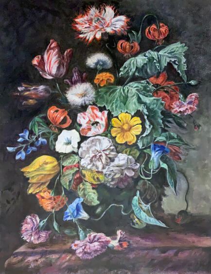 Tulips in Blue Vase, acrylic on paper, 22x22