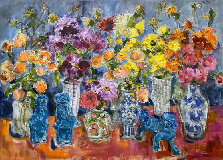 Foo Dogs, oil on watercolour paper, 22.5x30