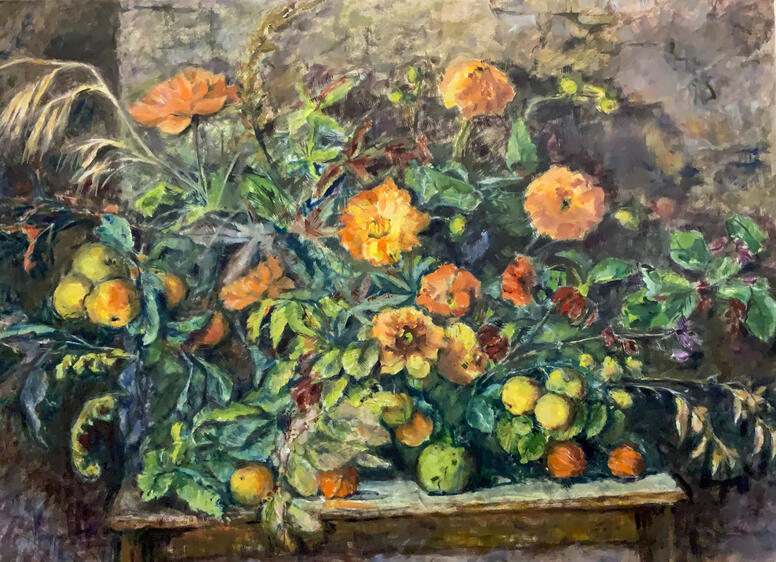 Suji&#39;s Arrangement at Cambo Country House, oil on watercolour paper, 23x30