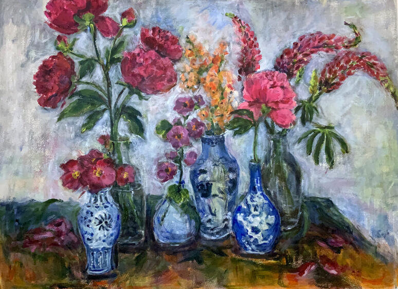 Blue and White Hong Kong Pottery, acrylic on watercolour paper, 22.5x30