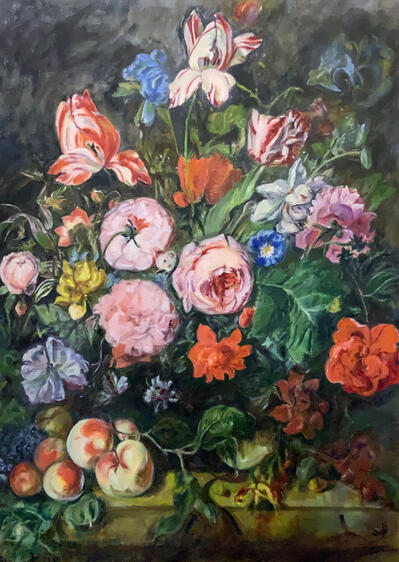 Rachel Ruysh Pears, oil on watercolour paper, 22.5x30